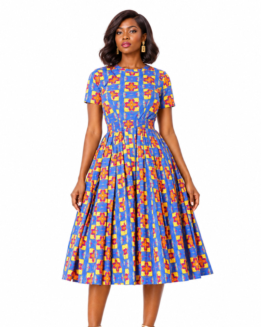 Taitu Short-Sleeve Print Dress – top detail view