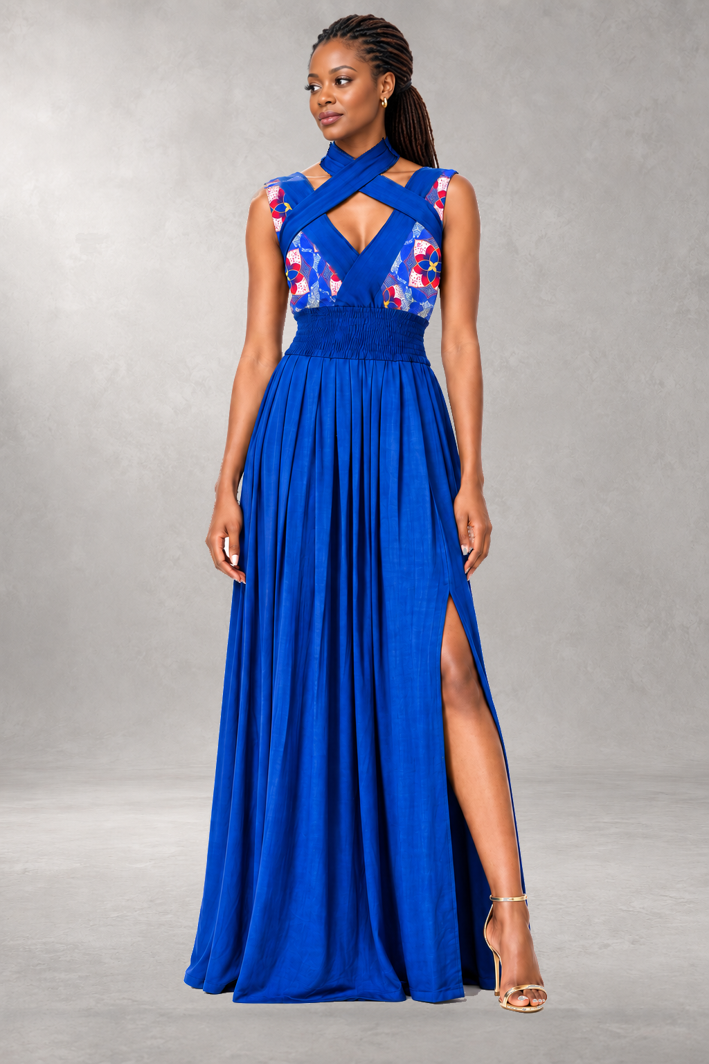 Makeba Maxi Print Dress — Blue — ALLEON Fashion