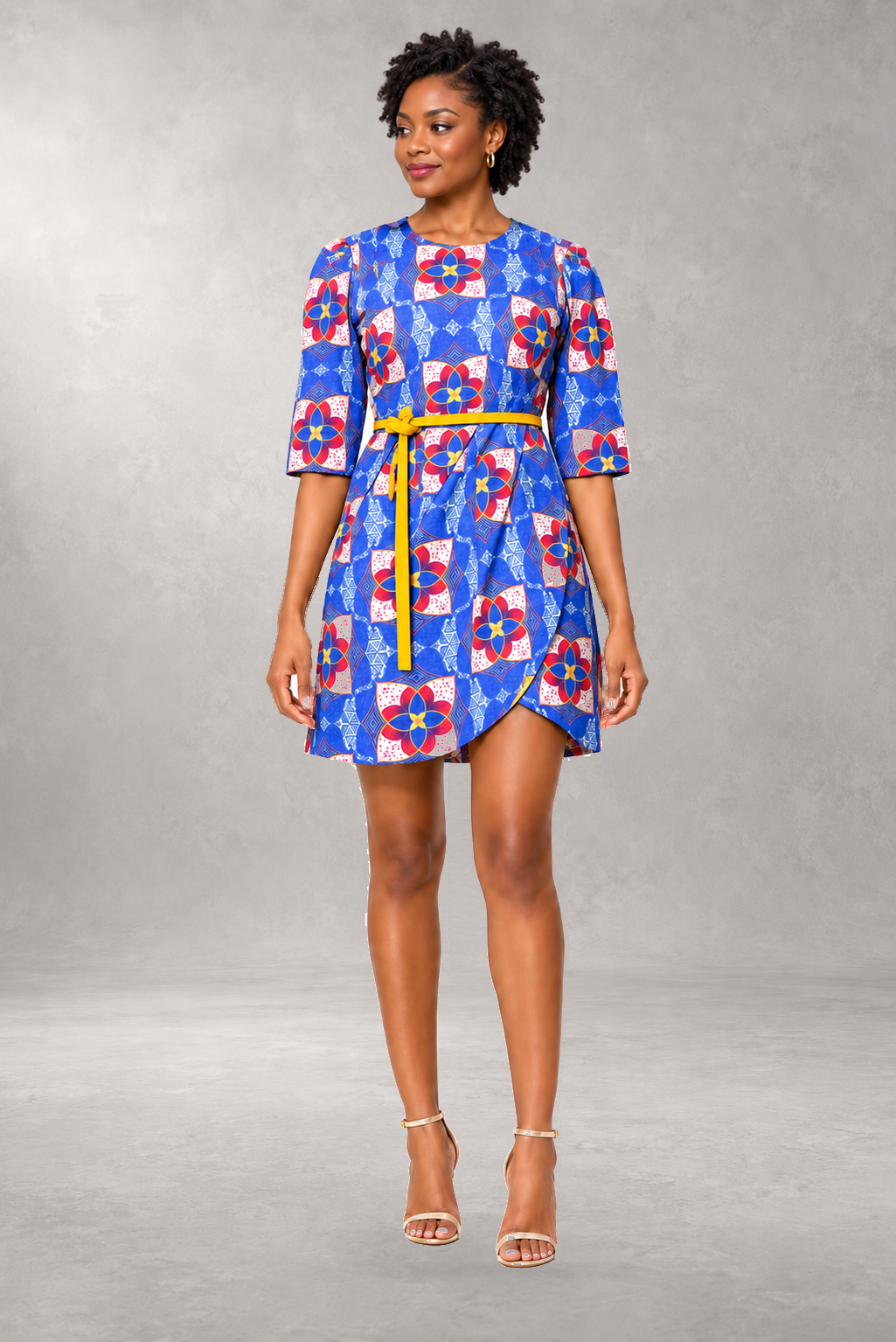 Nandi Wrap Print Dress — Blue — ALLEON Fashion