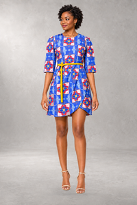 Nandi Wrap Print Dress — Blue — ALLEON Fashion