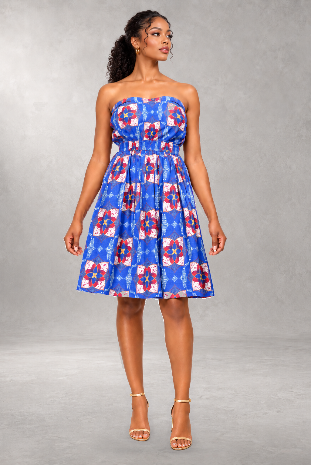 Pokou Off-Shoulder Print Dress — Blue — ALLEON Fashion