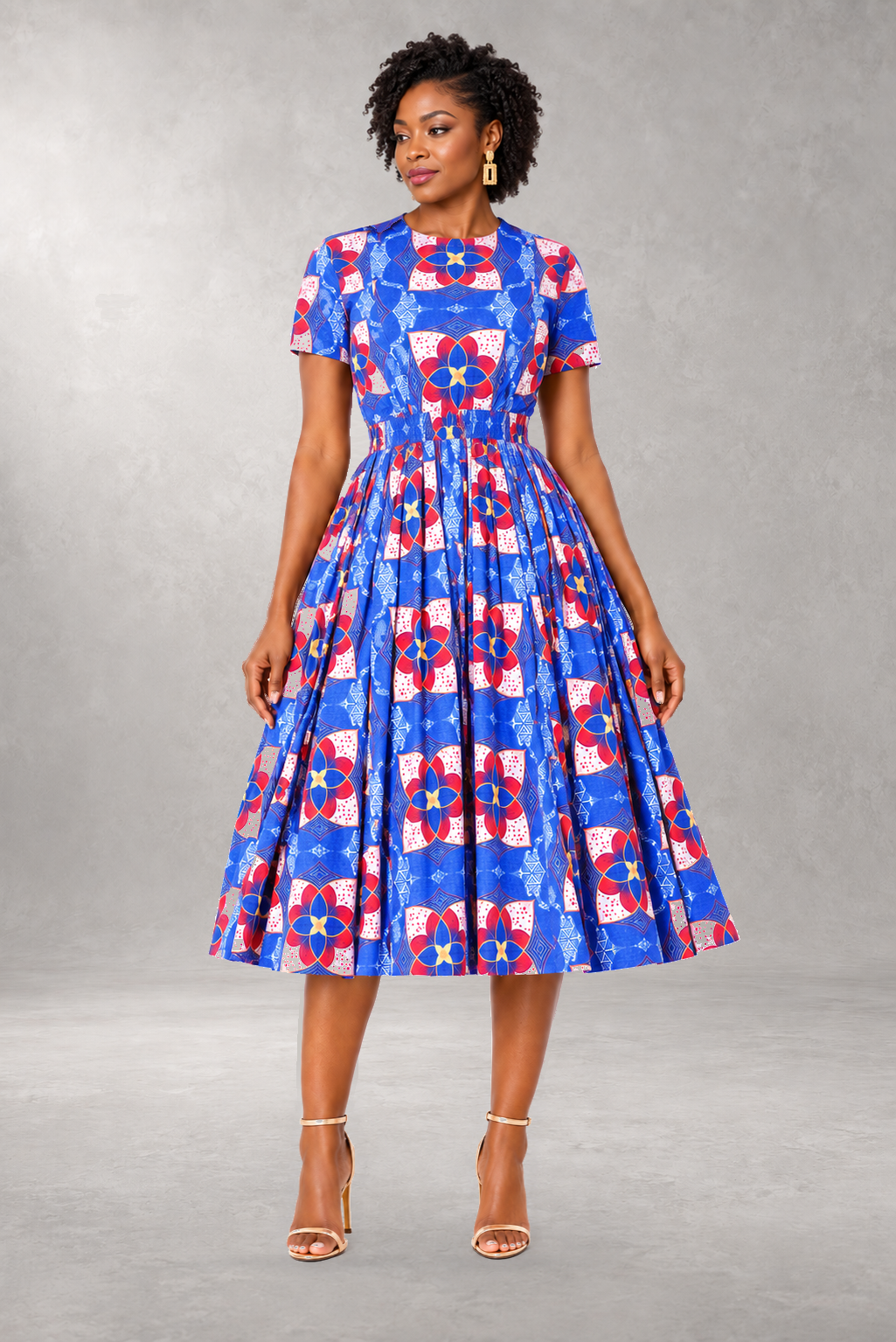 Taitu Short-Sleeve Print Dress — Blue — ALLEON Fashion