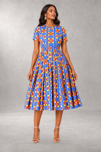 Taitu Short-Sleeve Print Dress — Multi — ALLEON Fashion