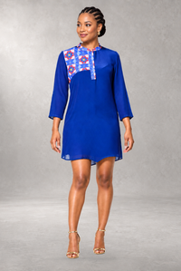 Yoko Chiffon Print Shirt Dress — Blue — ALLEON Fashion
