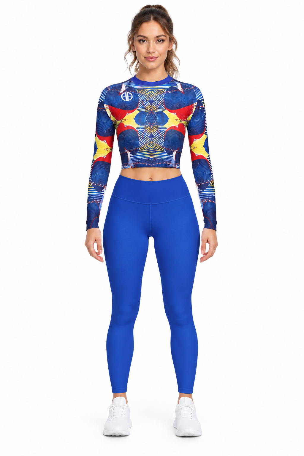 ALLEON Print Long Sleeve Top Blue mit einfarbig blauen Leggings