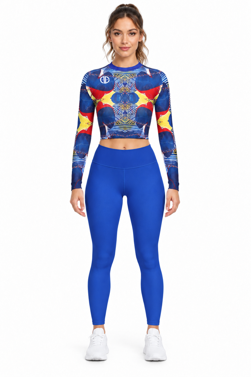 ALLEON Print Long Sleeve Top Blue mit einfarbig blauen Leggings