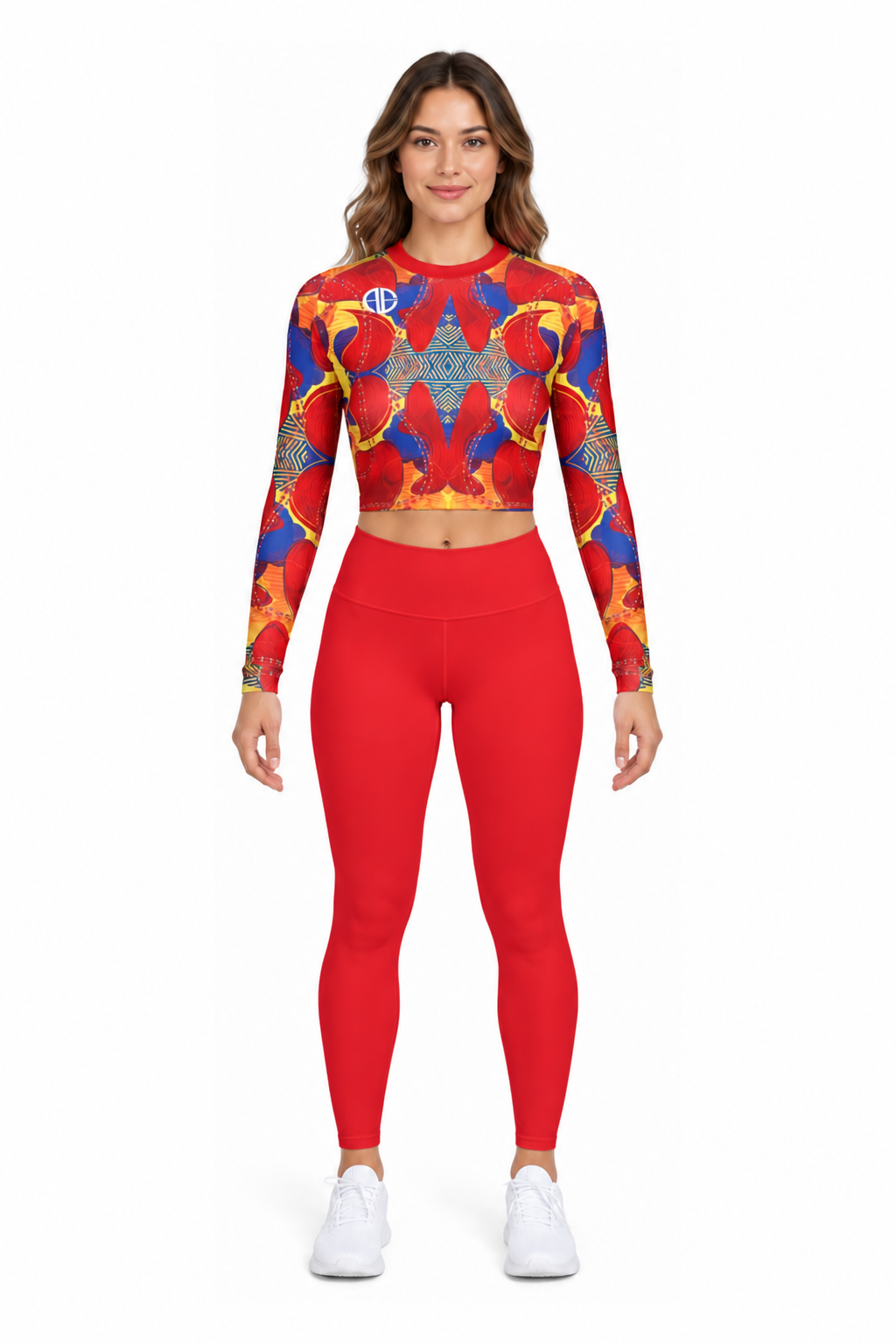 ALLEON Print Long-Sleeve Top – Red – centered full-body model front view