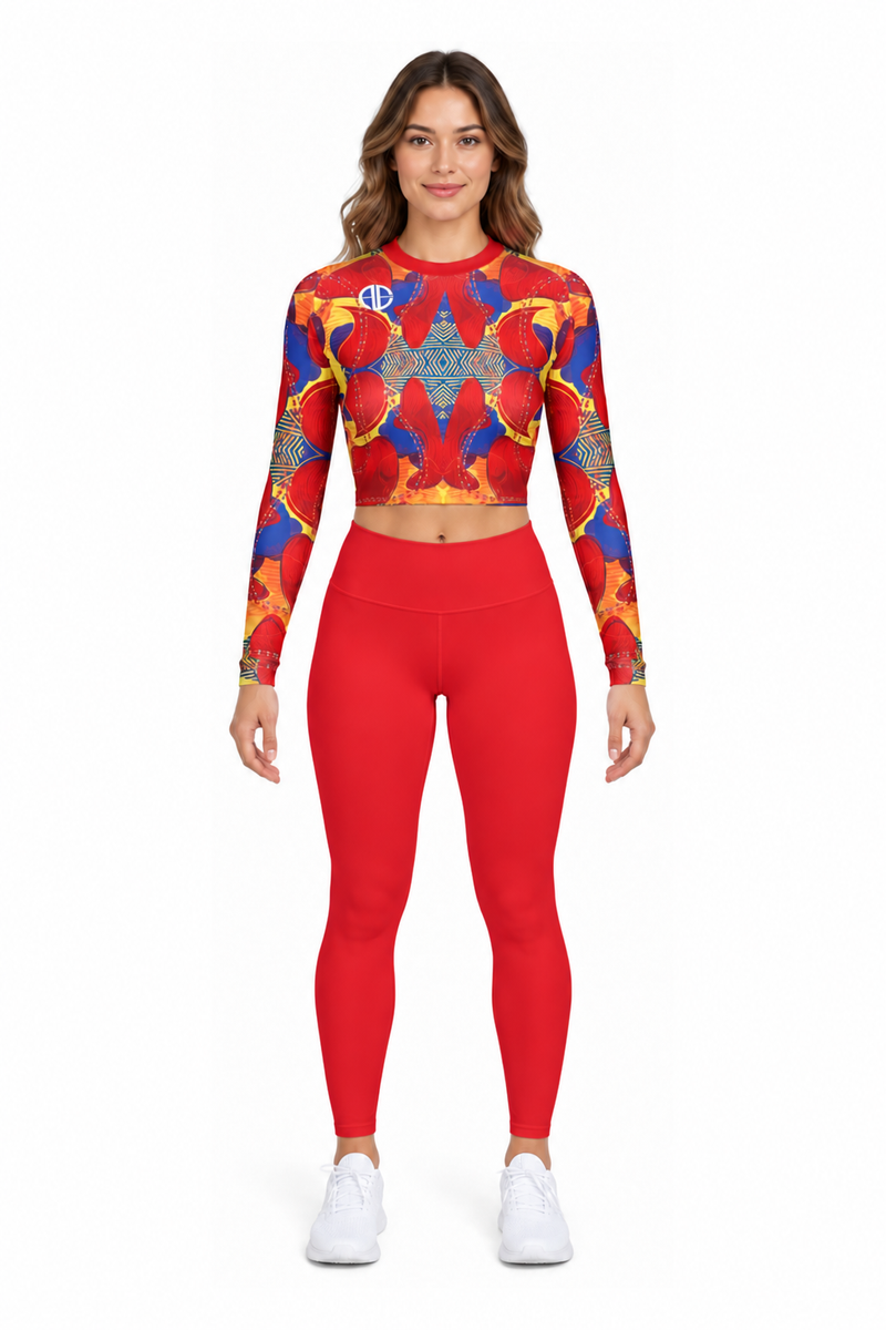 ALLEON Print Long Sleeve Top Red mit einfarbig roten Leggings
