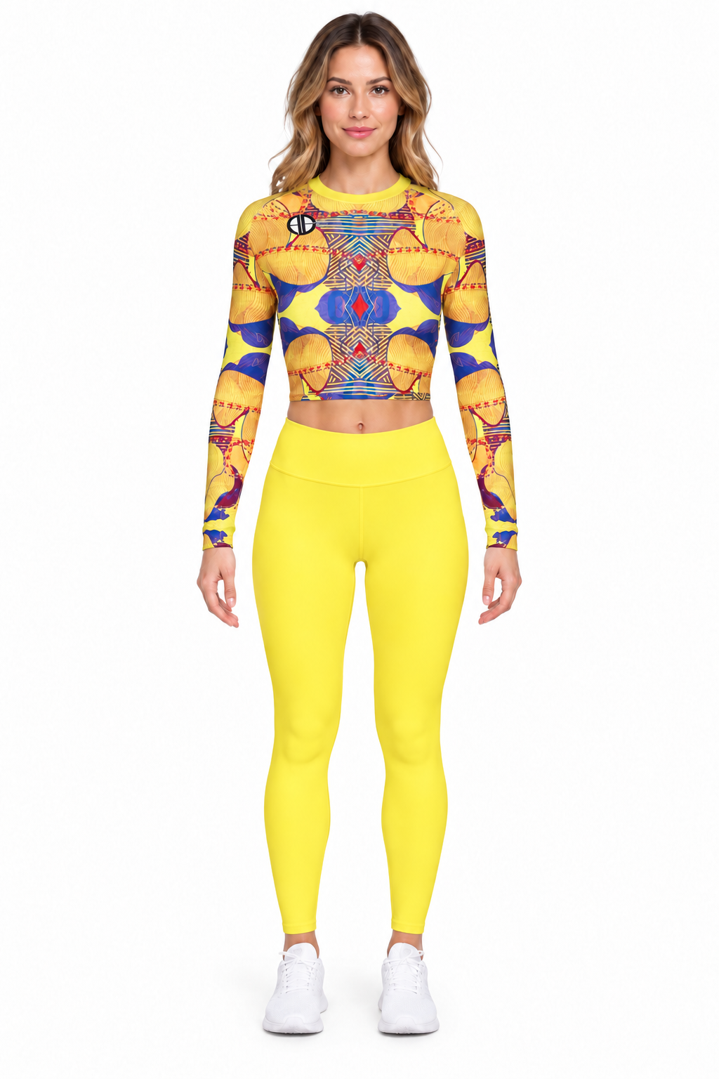 ALLEON Print Long Sleeve Top Yellow mit einfarbig gelben Leggings
