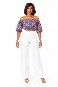 ALLEON Aminatu Off-Shoulder Print Crop Top – full-body model front view