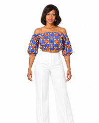 Aminatu Off-Shoulder Print Crop Top – top detail view