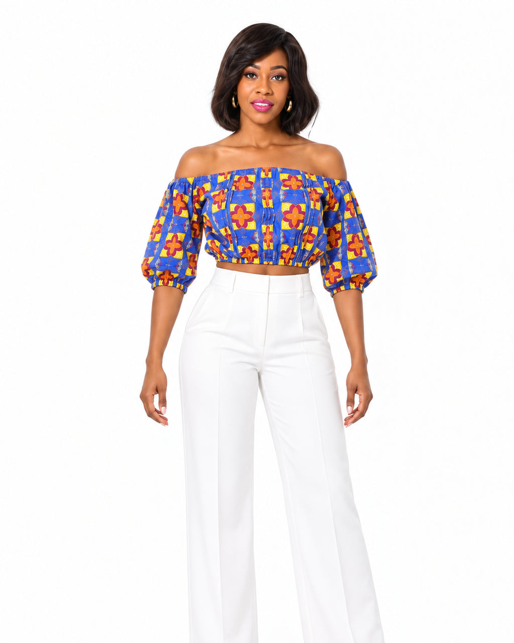 Aminatu Off-Shoulder Print Crop Top – top detail view