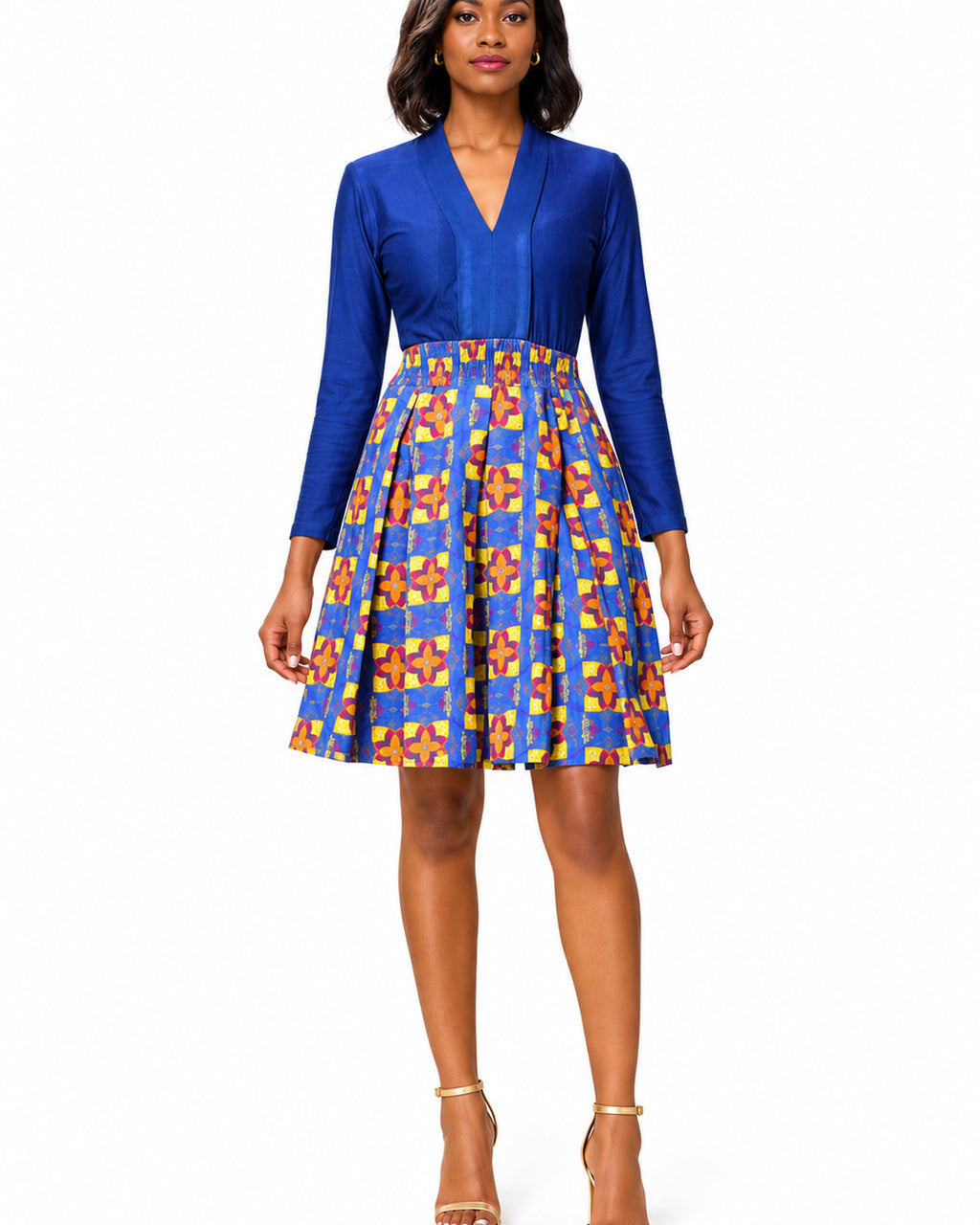 Calafia Long-Sleeve Print Dress – center detail view