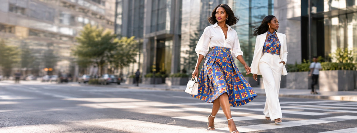 ALLEON Fashion – two models walking in contemporary print looks