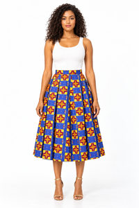ALLEON Kahina Midi Print Skirt – Multi, full-body front view