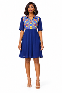 ALLEON Mangou Chiffon Print Shirt Dress – full-body model front view
