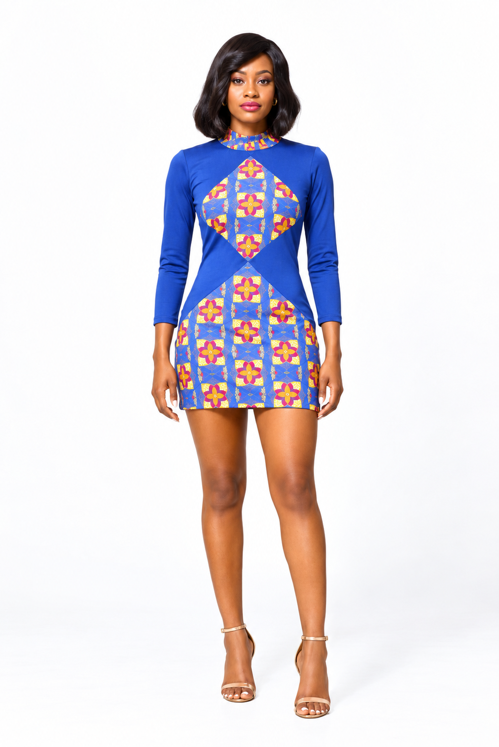 ALLEON Nanny Long-Sleeve Print Dress – full-body model front view