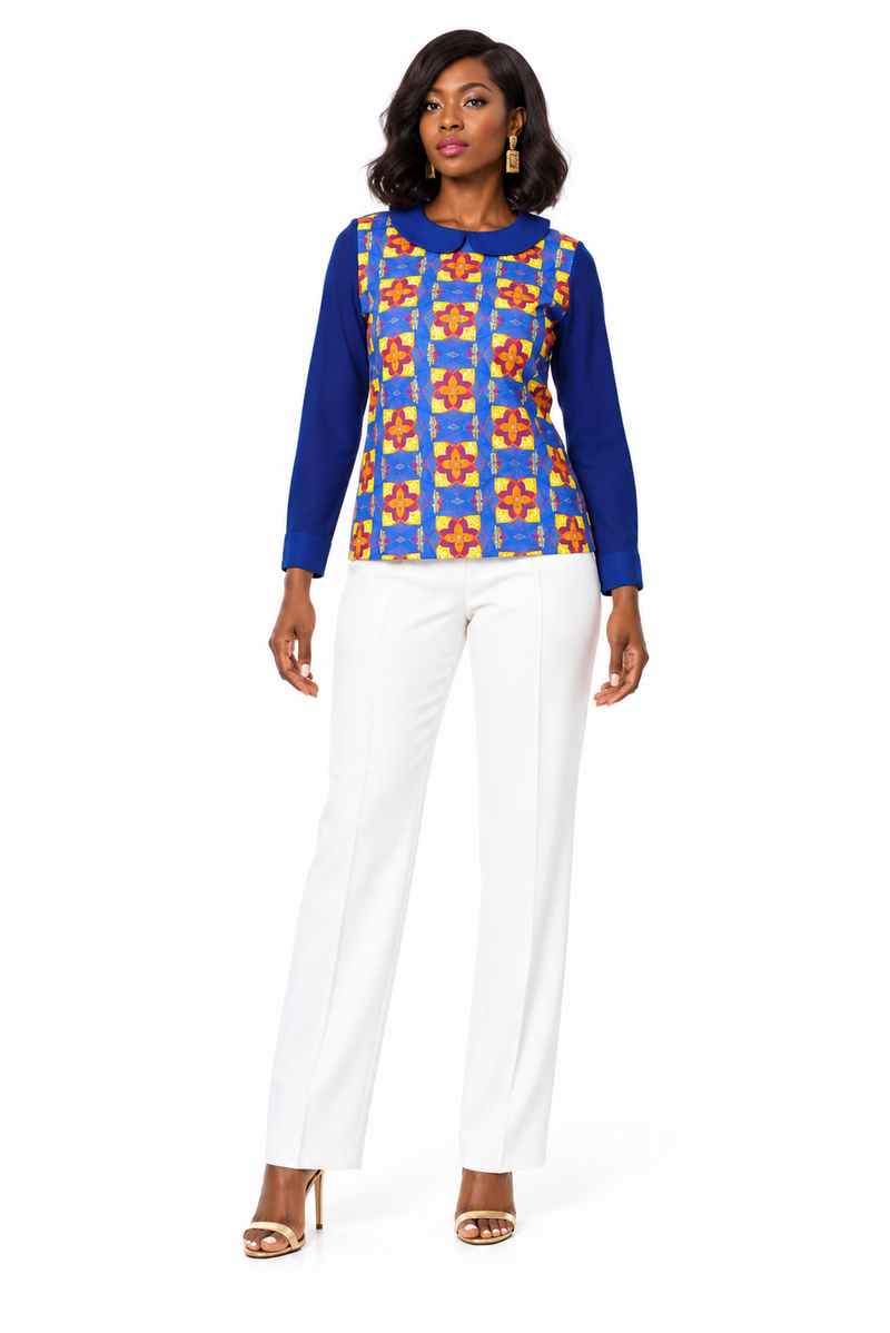 ALLEON Nehanda Chiffon Print Shirt – full-body model front view