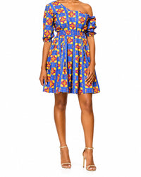 Nzinga One-Shoulder Print Dress – bottom detail view