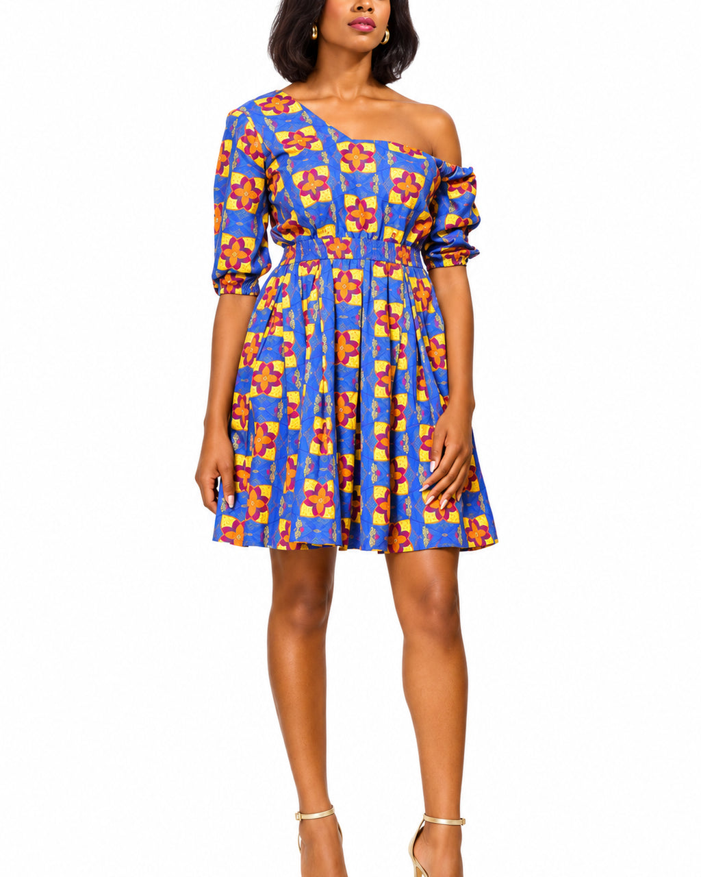 Nzinga One-Shoulder Print Dress – center detail view