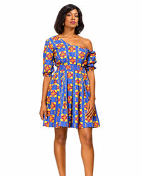 Nzinga One-Shoulder Print Dress – top detail view