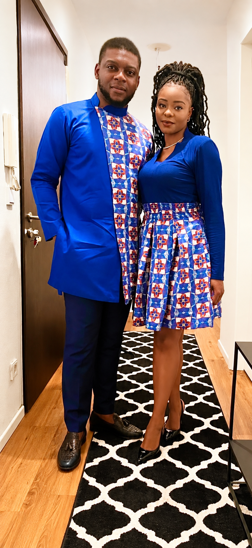 Christian and Julia wearing coordinated blue ALLEON outfits