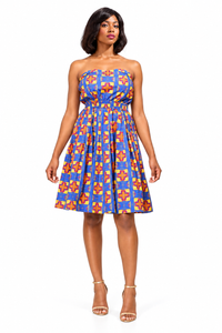 ALLEON Pokou Off-Shoulder Print Dress – full-body model front view
