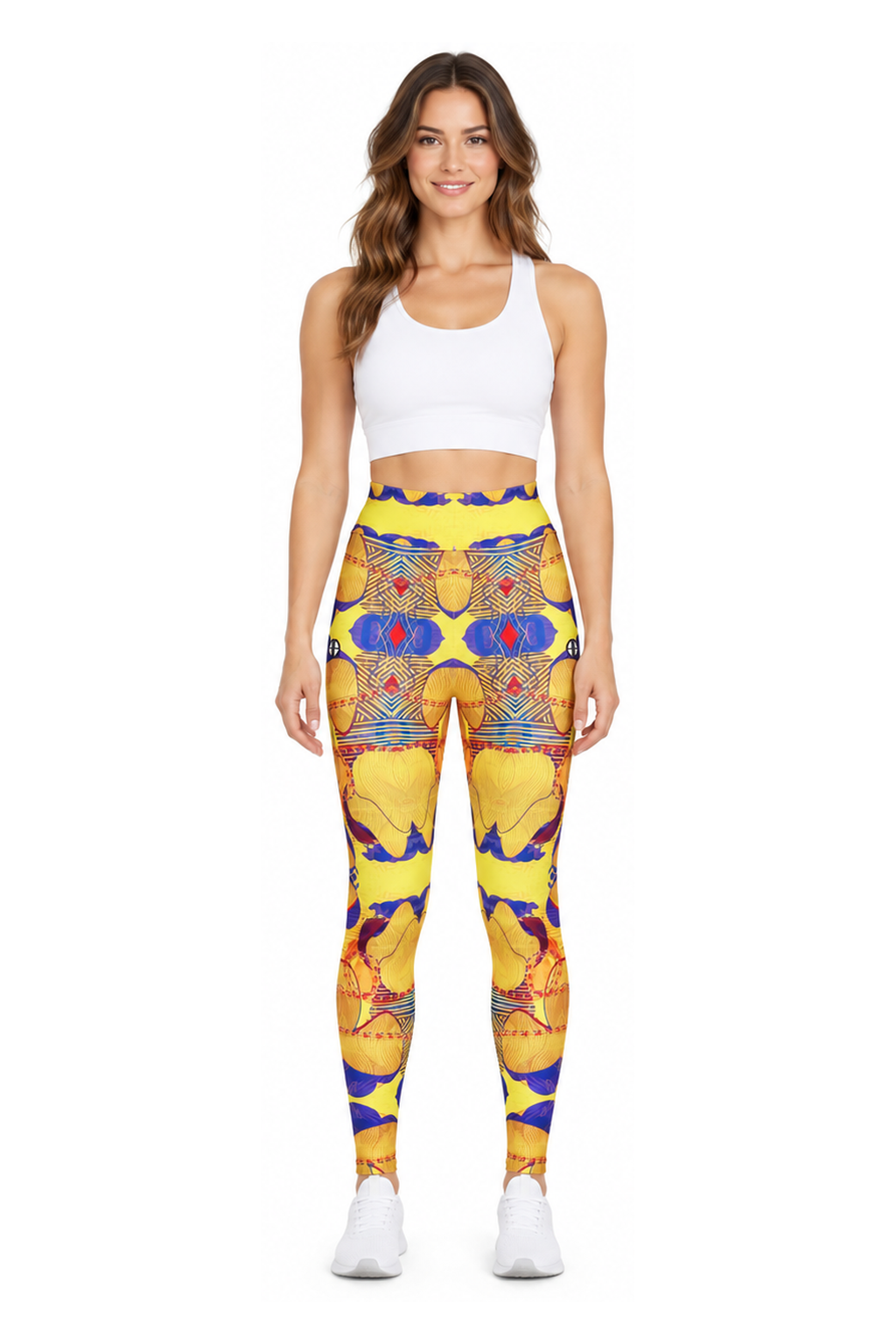 ALLEON Print Leggings – Yellow – centered full-body model front view