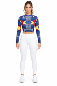 ALLEON Print Long-Sleeve Top – Blue – full-body model front view