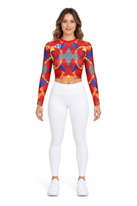 ALLEON Print Long-Sleeve Top – Red – centered full-body model front view