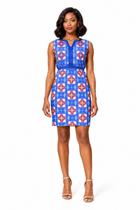 Sidibe Sleeveless Print Dress – Blue variant, full-body model view