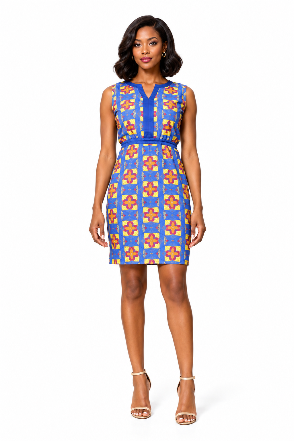 ALLEON Sidibe Sleeveless Print Dress – full-body model front view
