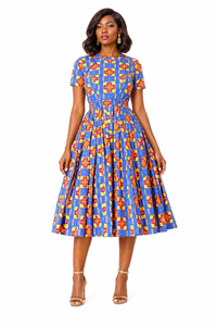 ALLEON Taitu Short-Sleeve Print Dress – full-body model front view