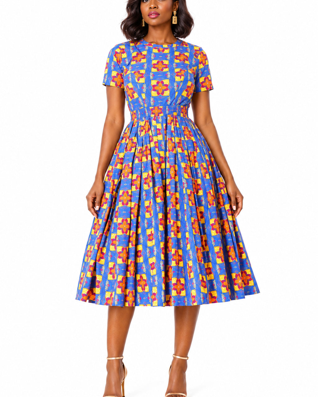 Taitu Short-Sleeve Print Dress – center detail view