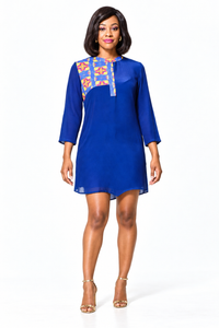 ALLEON Yoko Chiffon Print Shirt Dress – full-body model front view