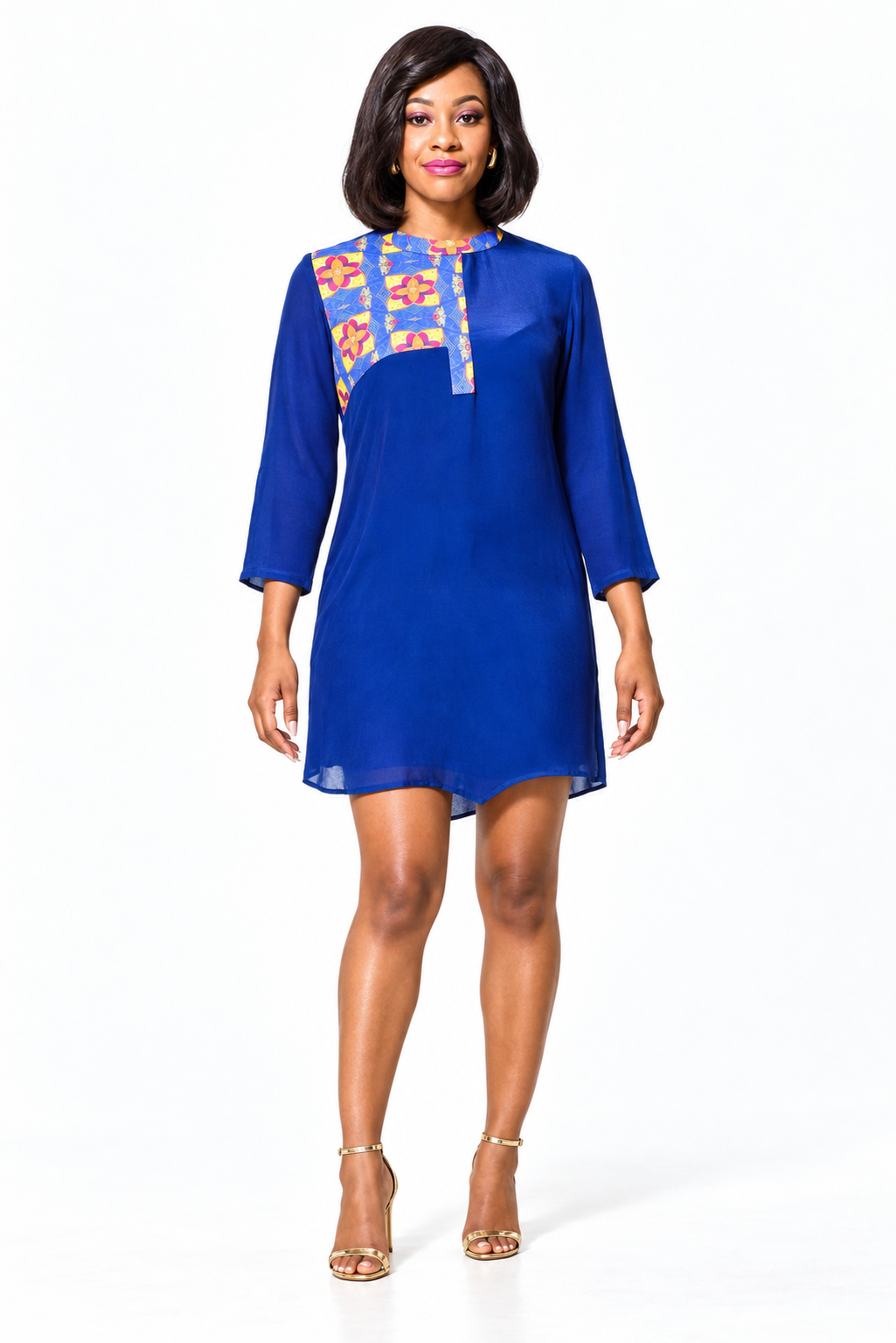 ALLEON Yoko Chiffon Print Shirt Dress – full-body model front view