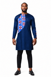 Zolu Long Print Shirt – Blue variant, full-body model view