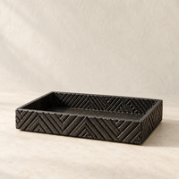 ALLEON HOME Kasai Weave Catchall Tray on warm ivory studio background