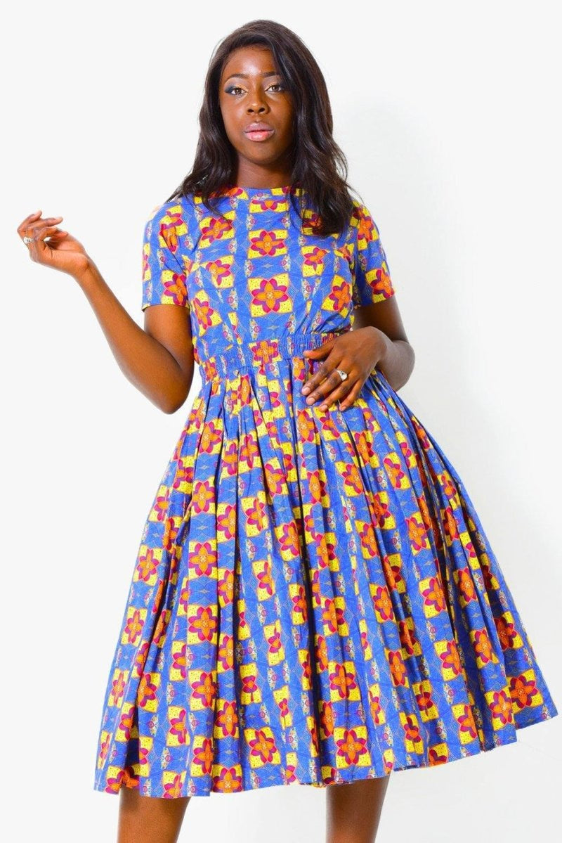 Taitu African Dress fit and flare, short sleeve - ALLEON